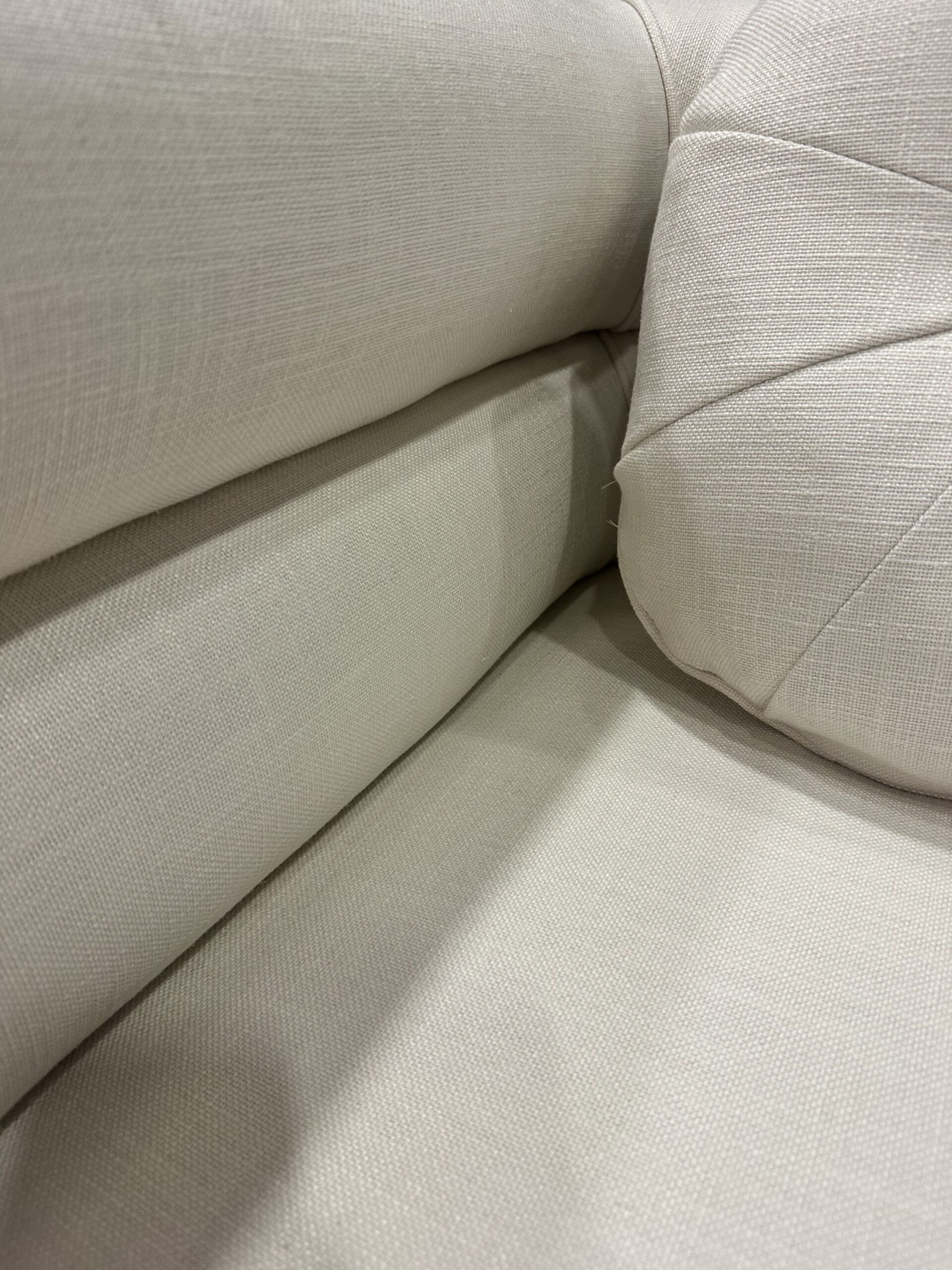 Mitchell Gold Bob Williams sofa liquidation, a luxurious 75-inch performance linen sofa.